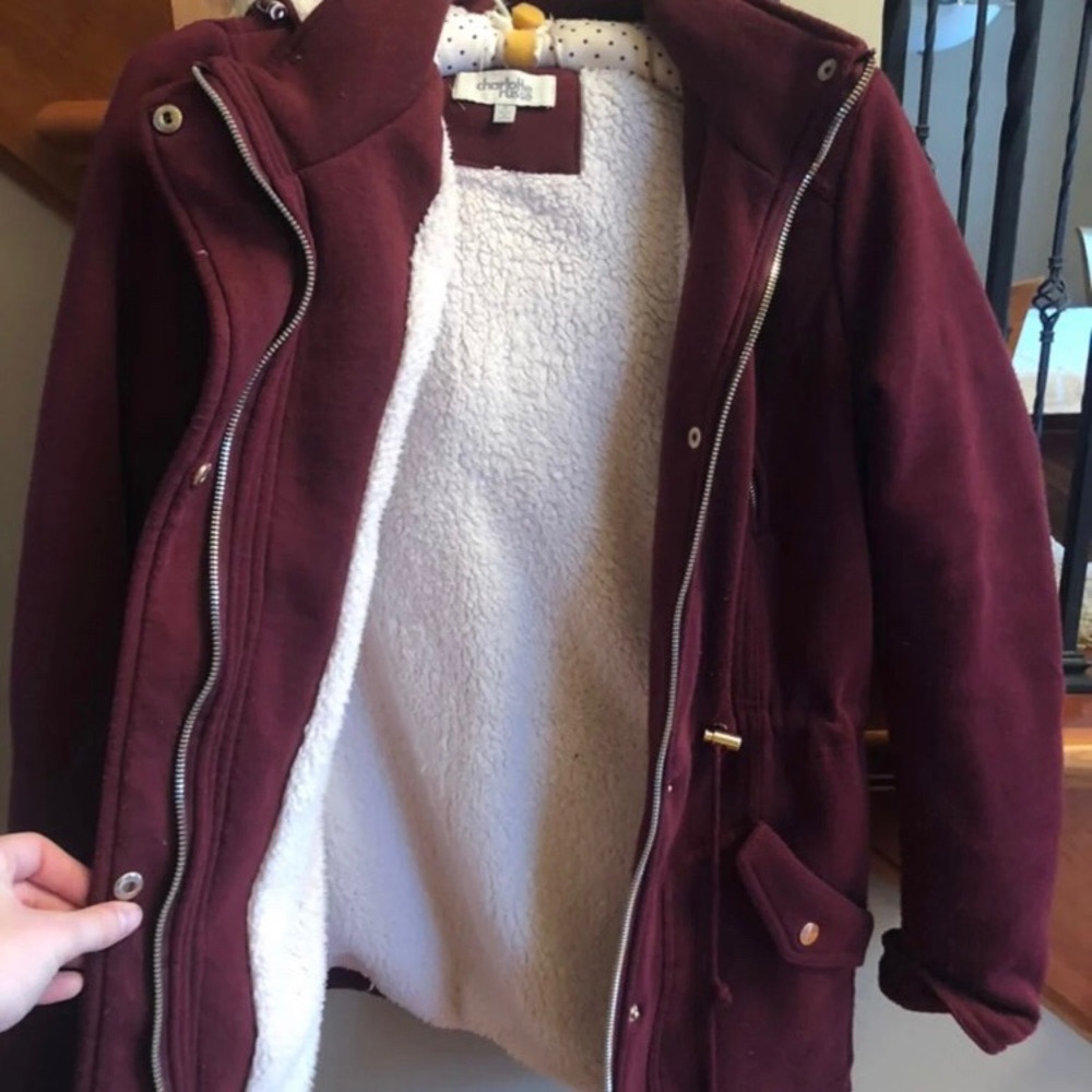 Charlotte Russe | Maroon Sherpa Hooded Jacket - Picture 3 of 4